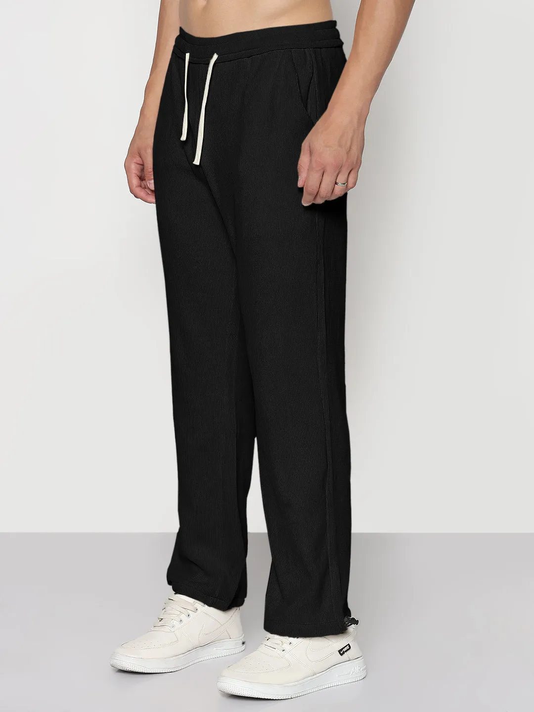 Layered Wear tailored look Men's Corduroy Black Straight Fit Trousers