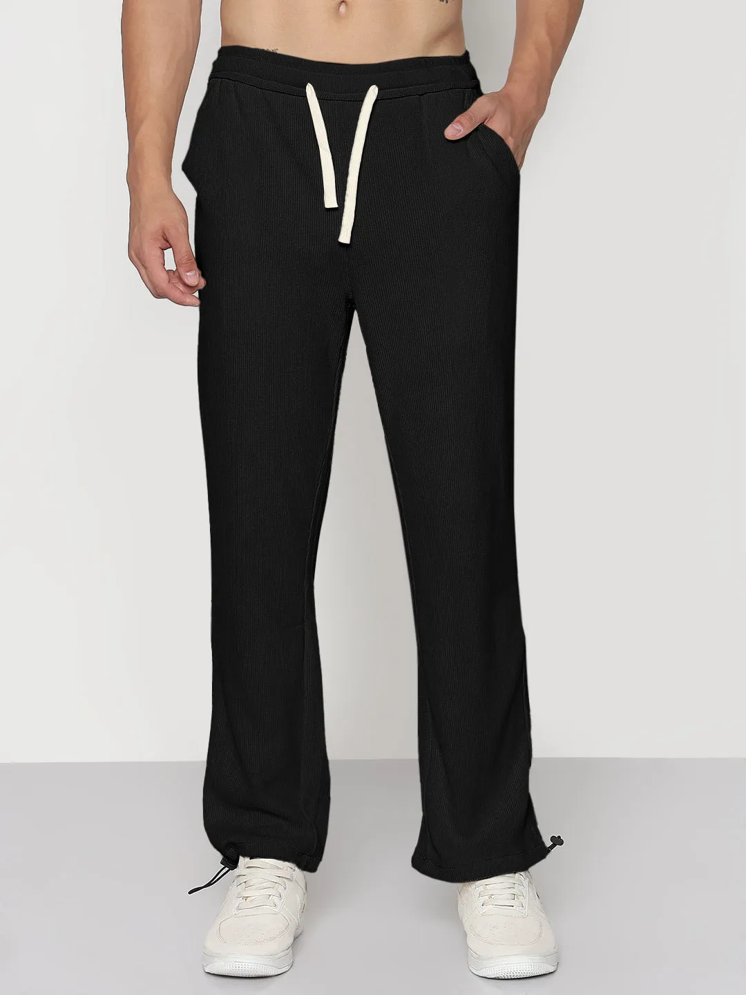 Layer Comfort Men's Corduroy Black Straight Fit Trousers