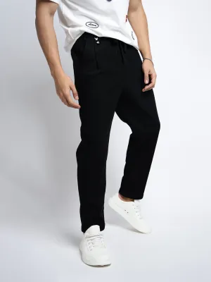 Quick Fit Urban Look Men's Corduroy Black Tapered Fit Trousers