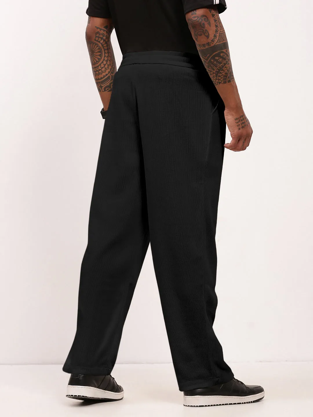 Men's Corduroy Grey Straight Fit Trousers NonBindingWaistline