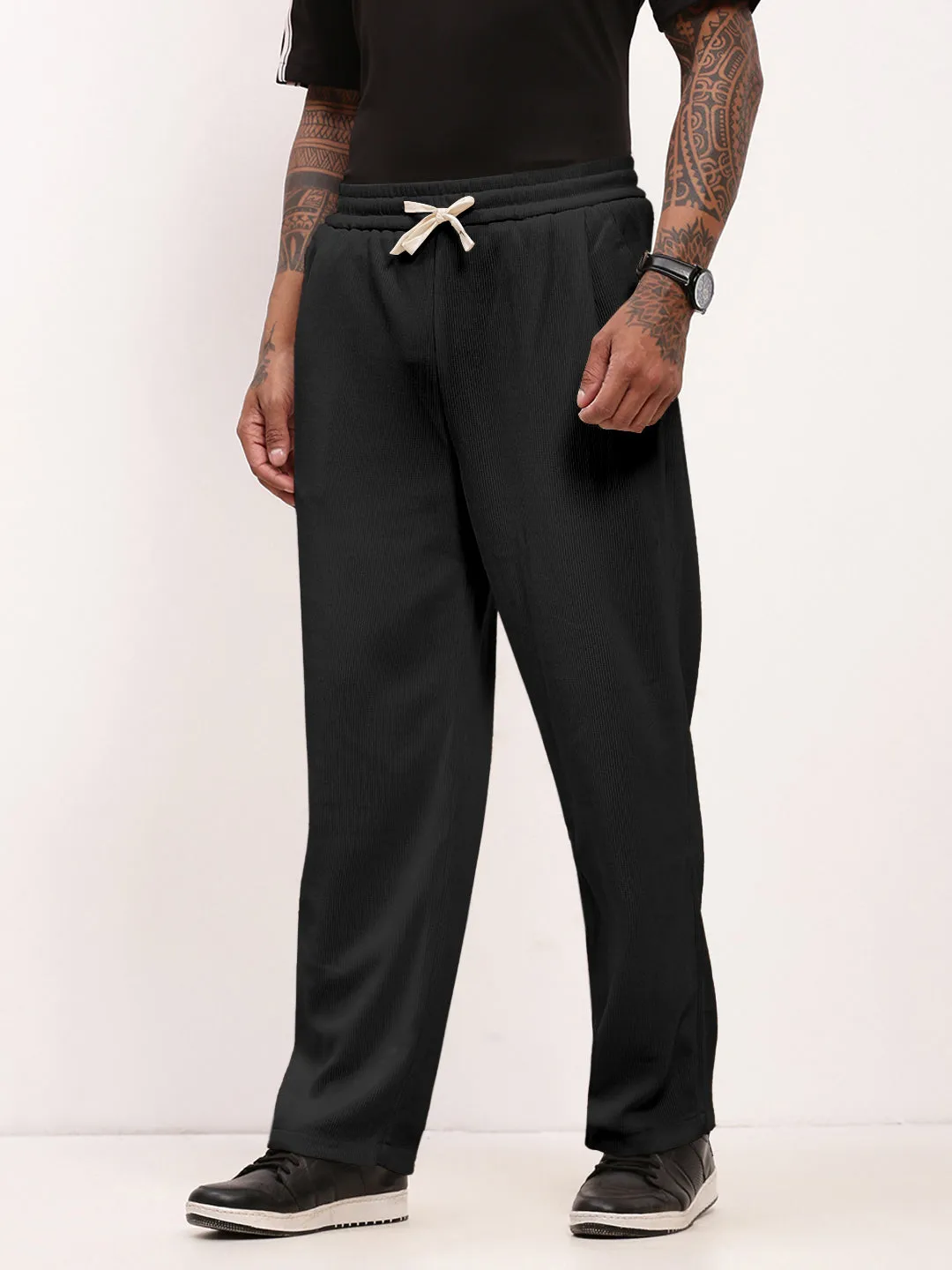 Men's Corduroy Grey Straight Fit Trousers Sporty Vibe