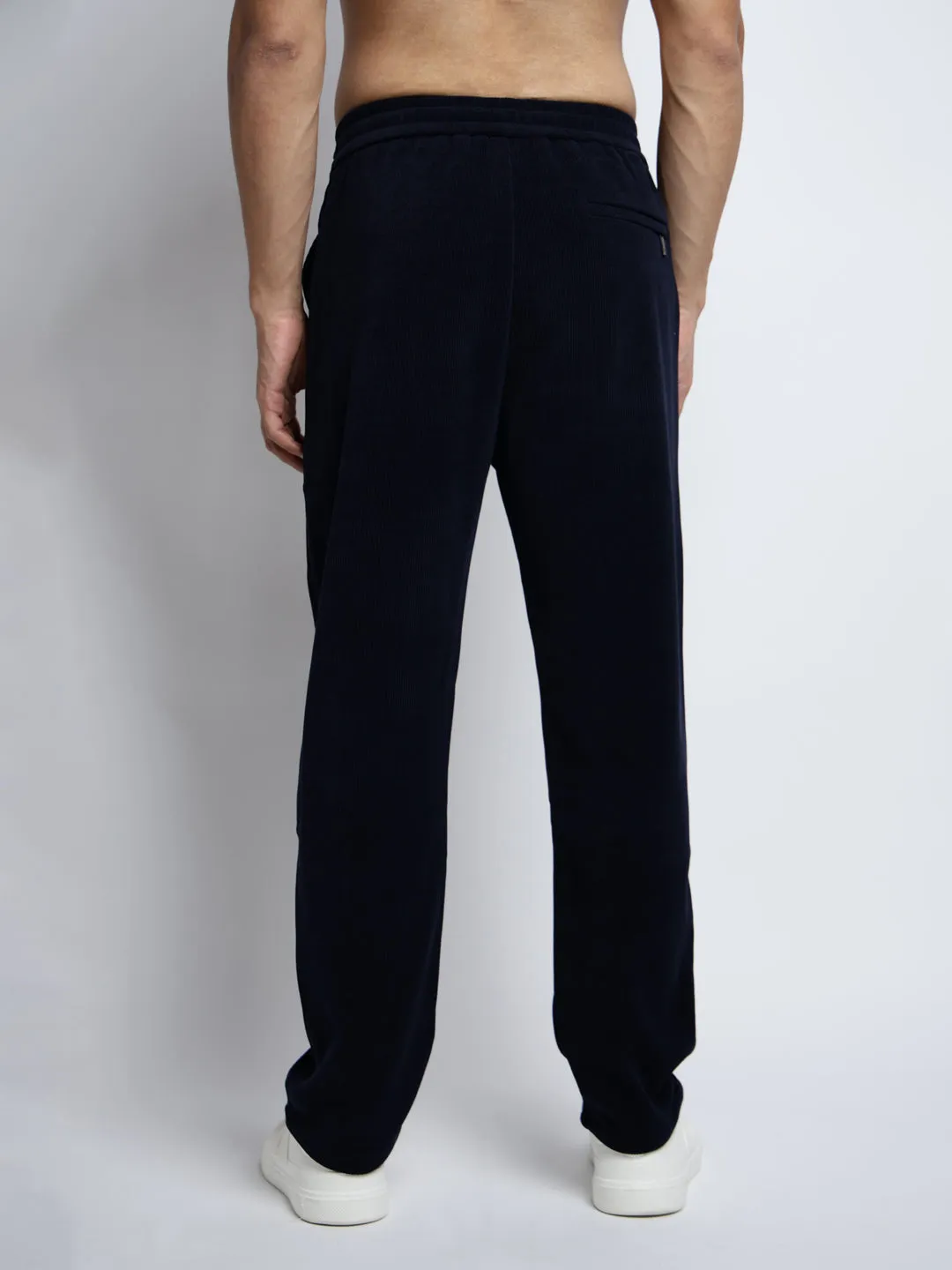 Flattering Design Men's Corduroy Navy Blue Relaxed Fit Trousers