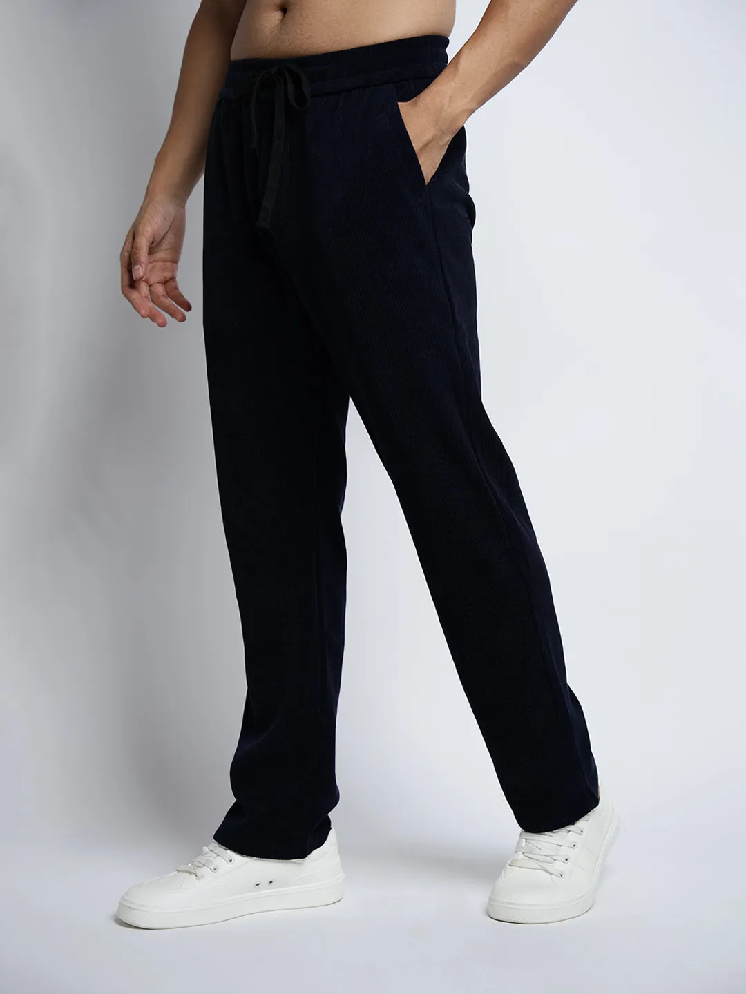 Men's Corduroy Navy Blue Relaxed Fit Trousers Quick Dry Fabric Simple Utility