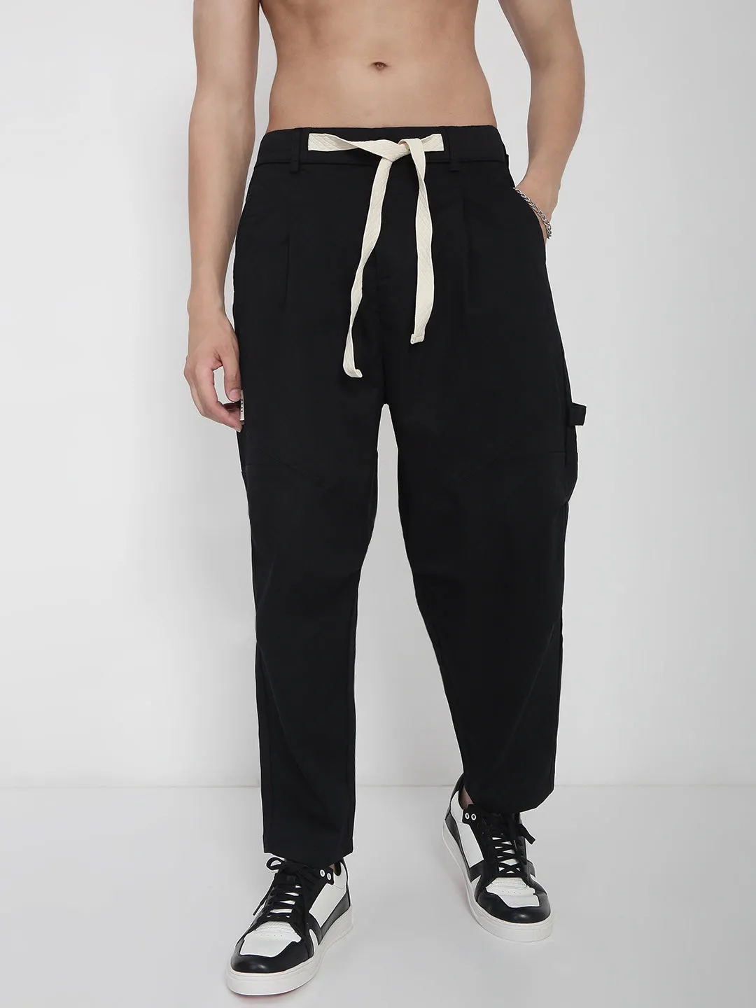 Men's Cotton Black Relaxed Fit Trousers Sporty Function