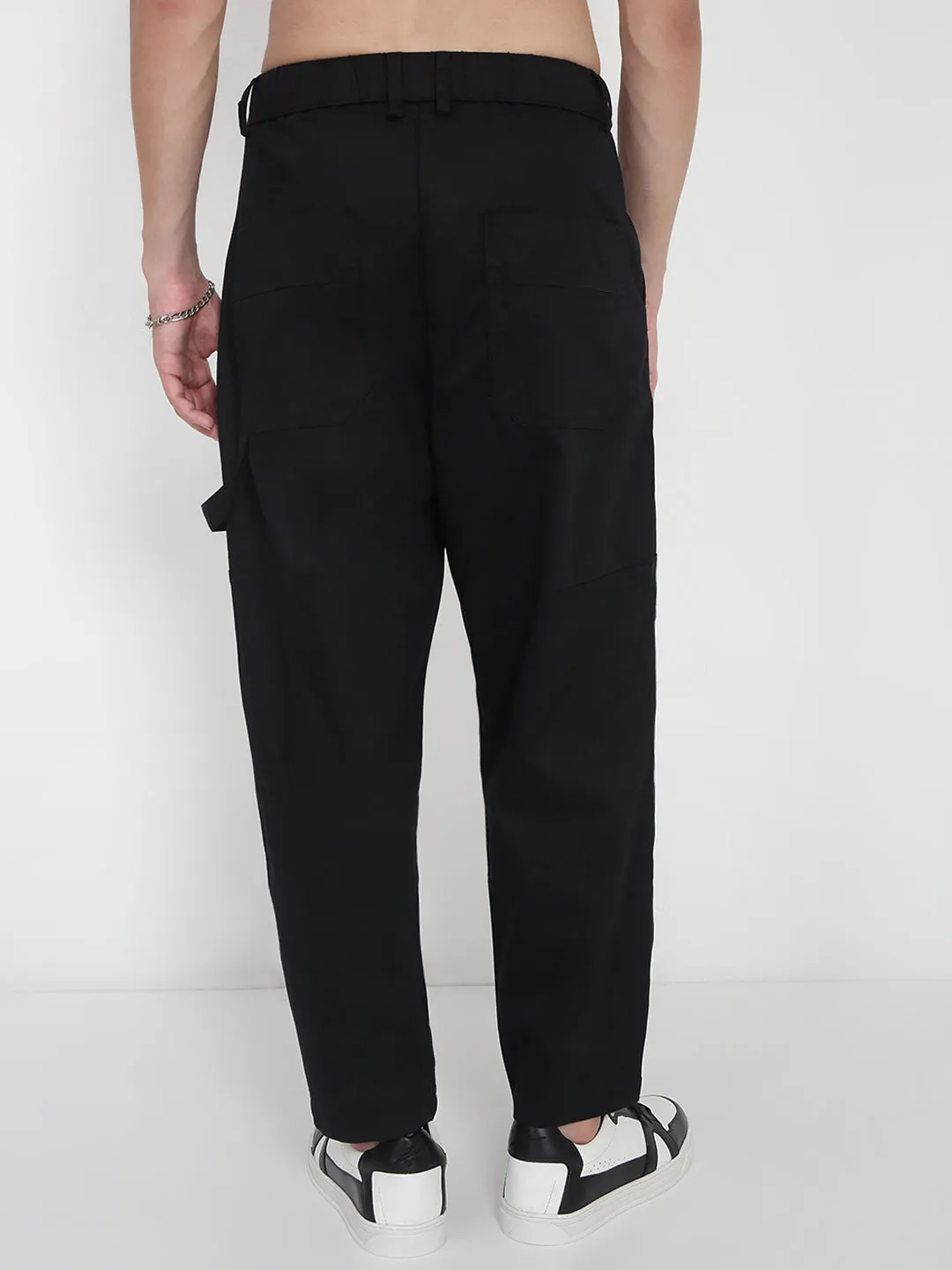 Men's Cotton Black Relaxed Fit Trousers Seamless Design