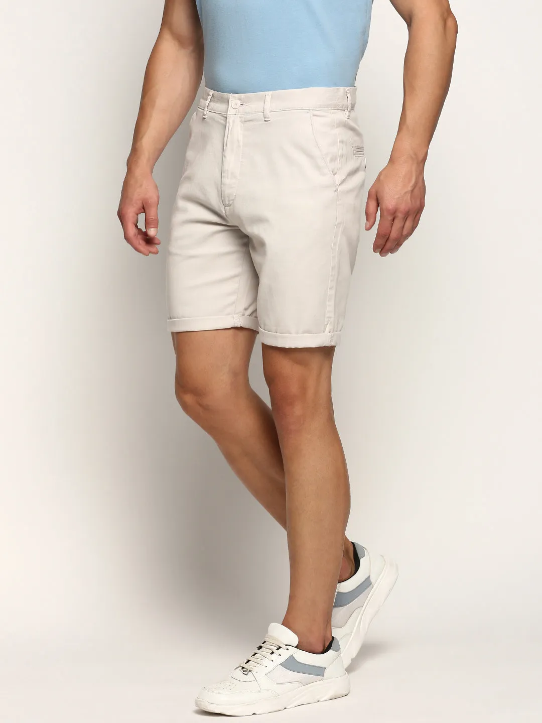 Men's Cream Mid-Raise Cotton Chino Shorts Holiday Gift