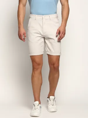 Men's Cream Mid-Raise Cotton Chino Shorts Simple Flex