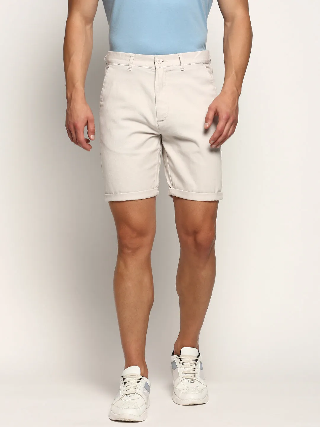 Men's Cream Mid-Raise Cotton Chino Shorts Simple Flex