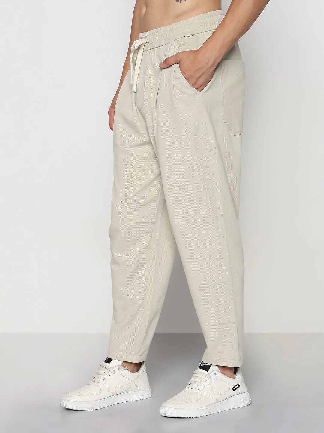 Chilly Day Layers Smooth Texture Men's Cream Relaxed Fit Trouser