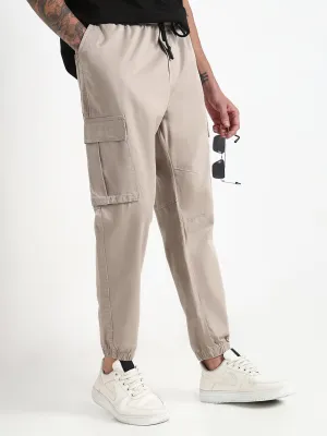 Body Movement Layer Ready Men's Cream Solid Cargo Joggers