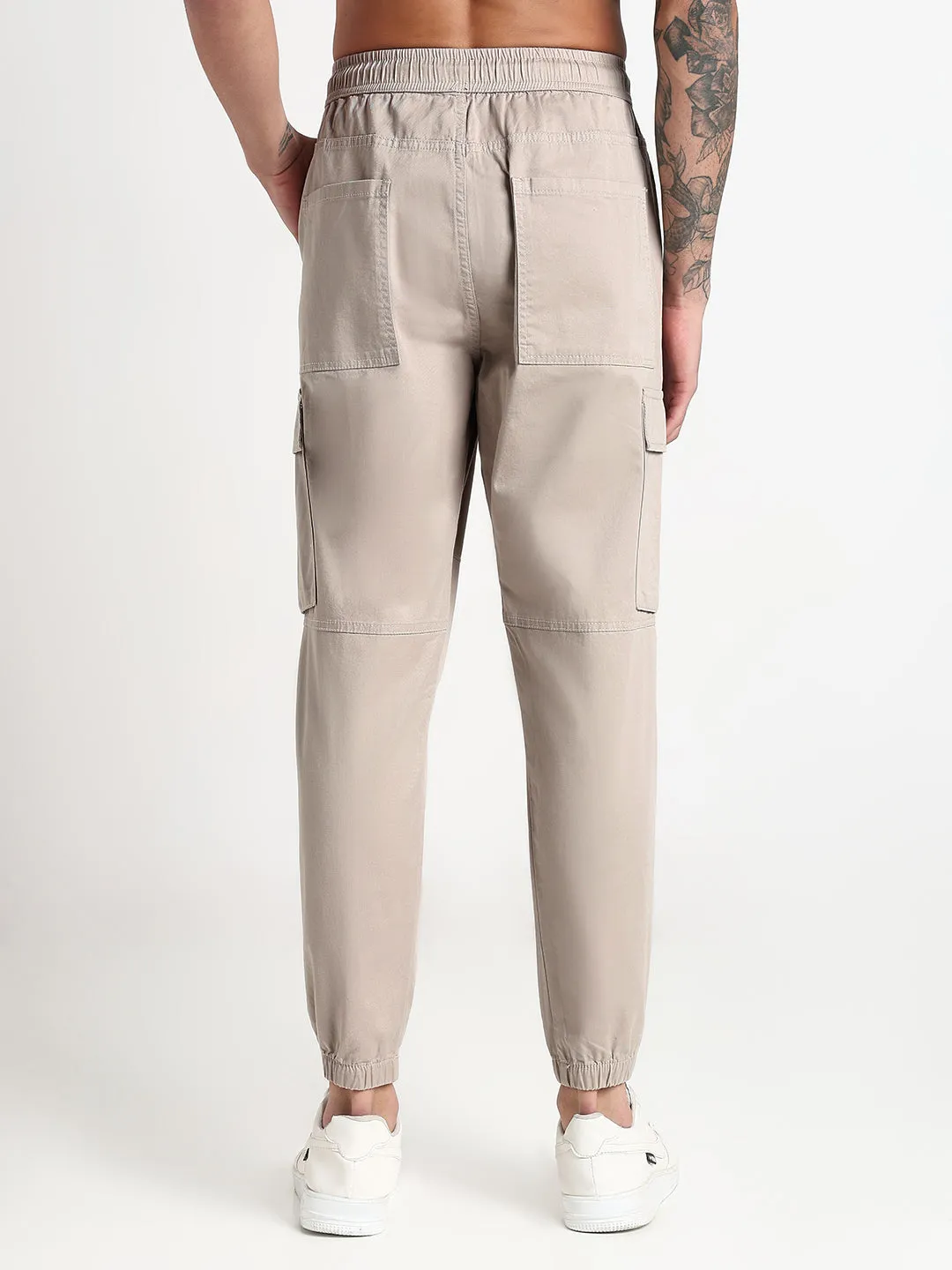 Blackout fabric Men's Cream Solid Cargo Joggers