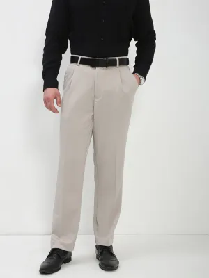 Classic Fit Thermal Insulation Layer Men's Cream Solid Formal Trousers