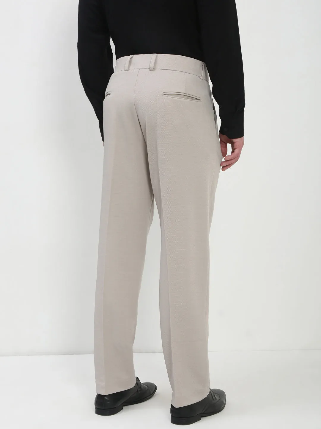 Men's Cream Solid Formal Trousers Timeless Comfort