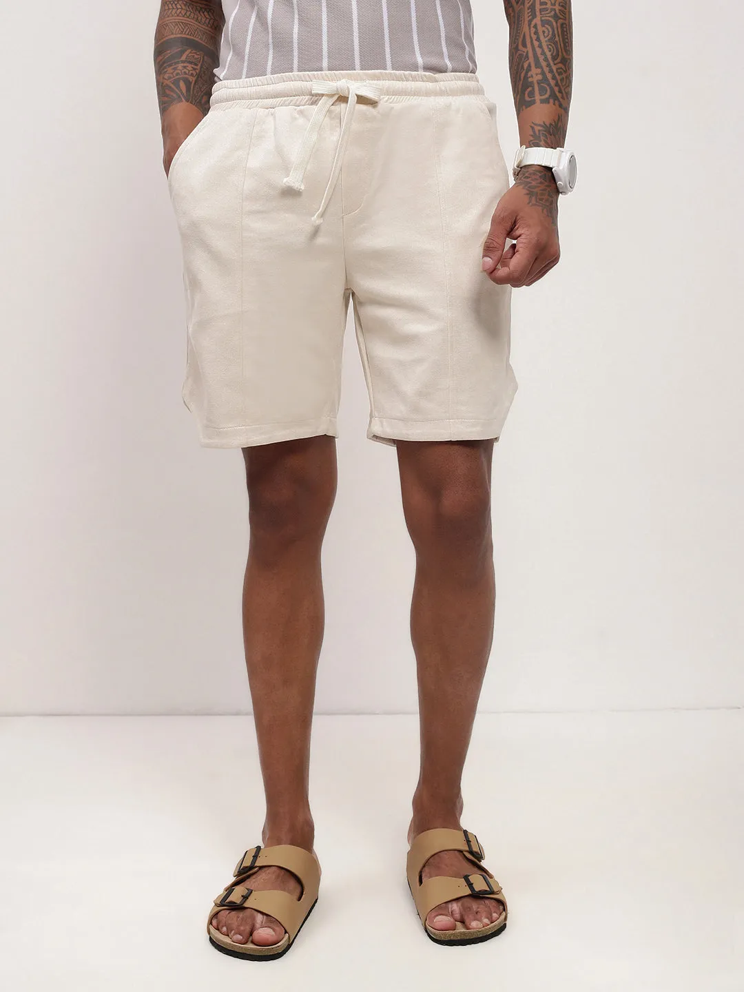 Men's Cream Solid Shorts adventure apparel