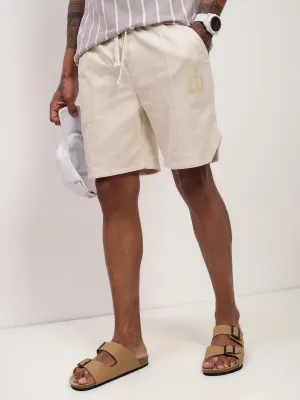 Men's Cream Solid Shorts formal alternative Convertible Length