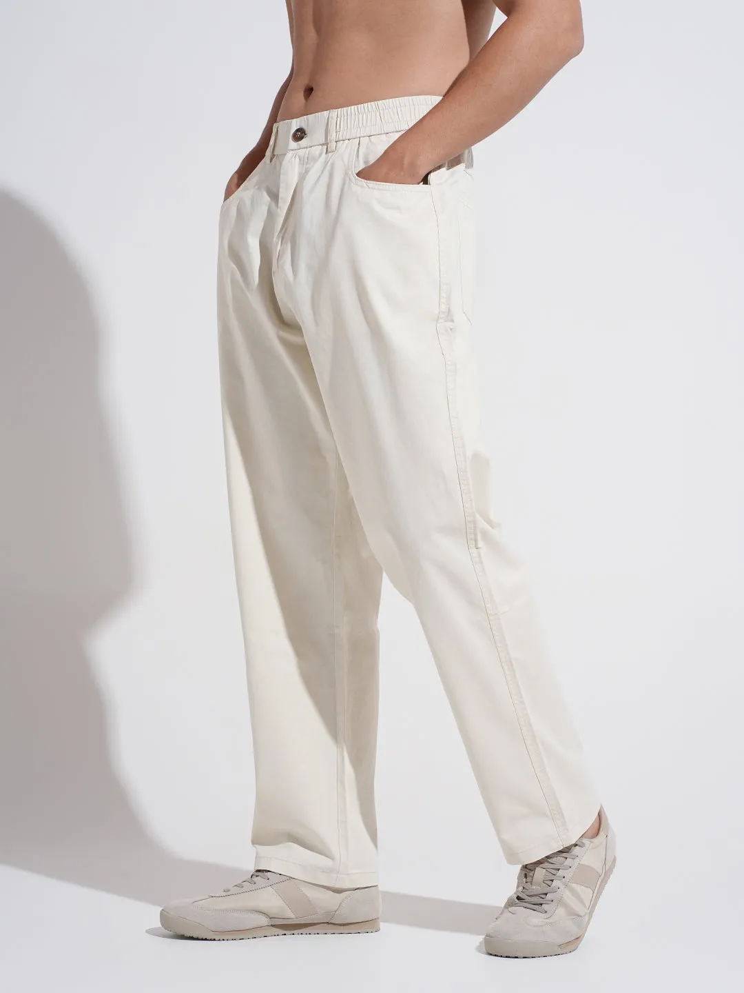 Men's Cream Straight Fit Trousers Temperature Regulating Fabric Movement Ease