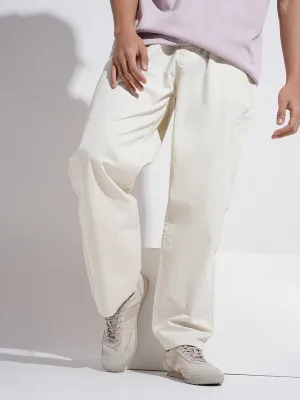 Men's Cream Straight Fit Trousers Slim Silhouette