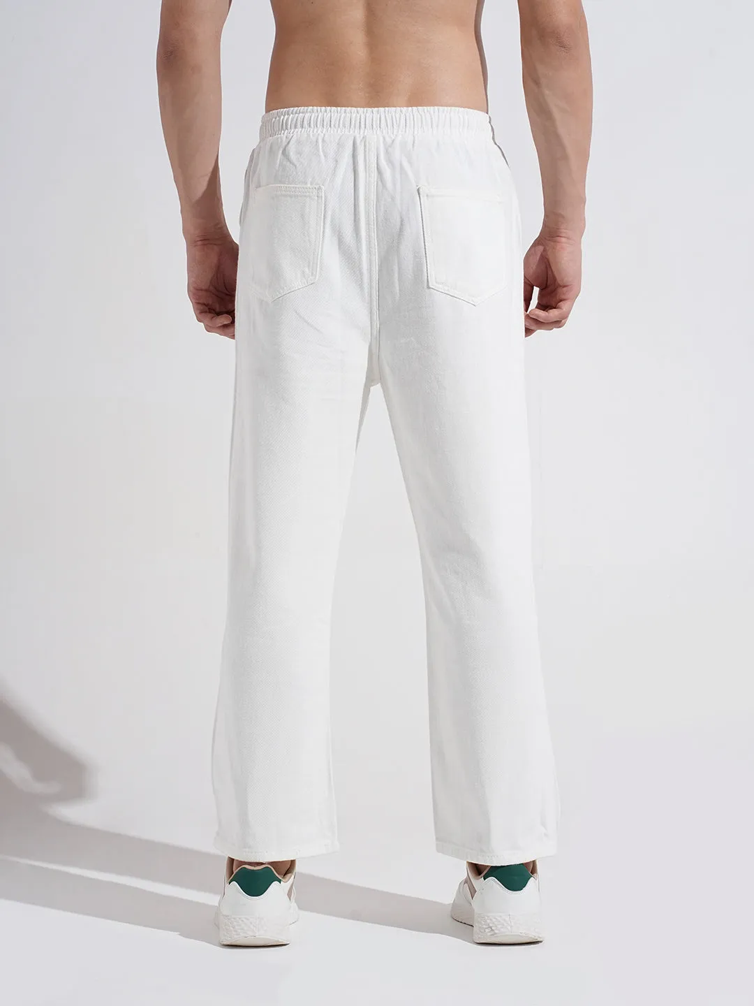 Soft Structure Men's Denim White Regular Fit Trousers