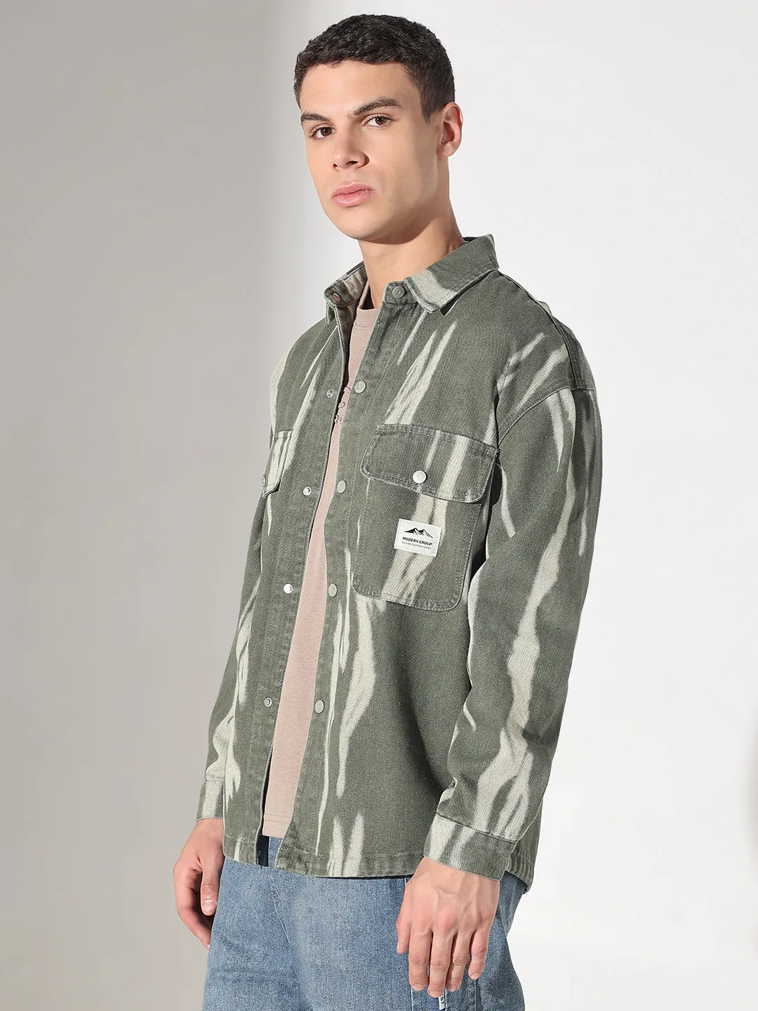 Anti microbial coating Men's Dyed Green Denim Shacket