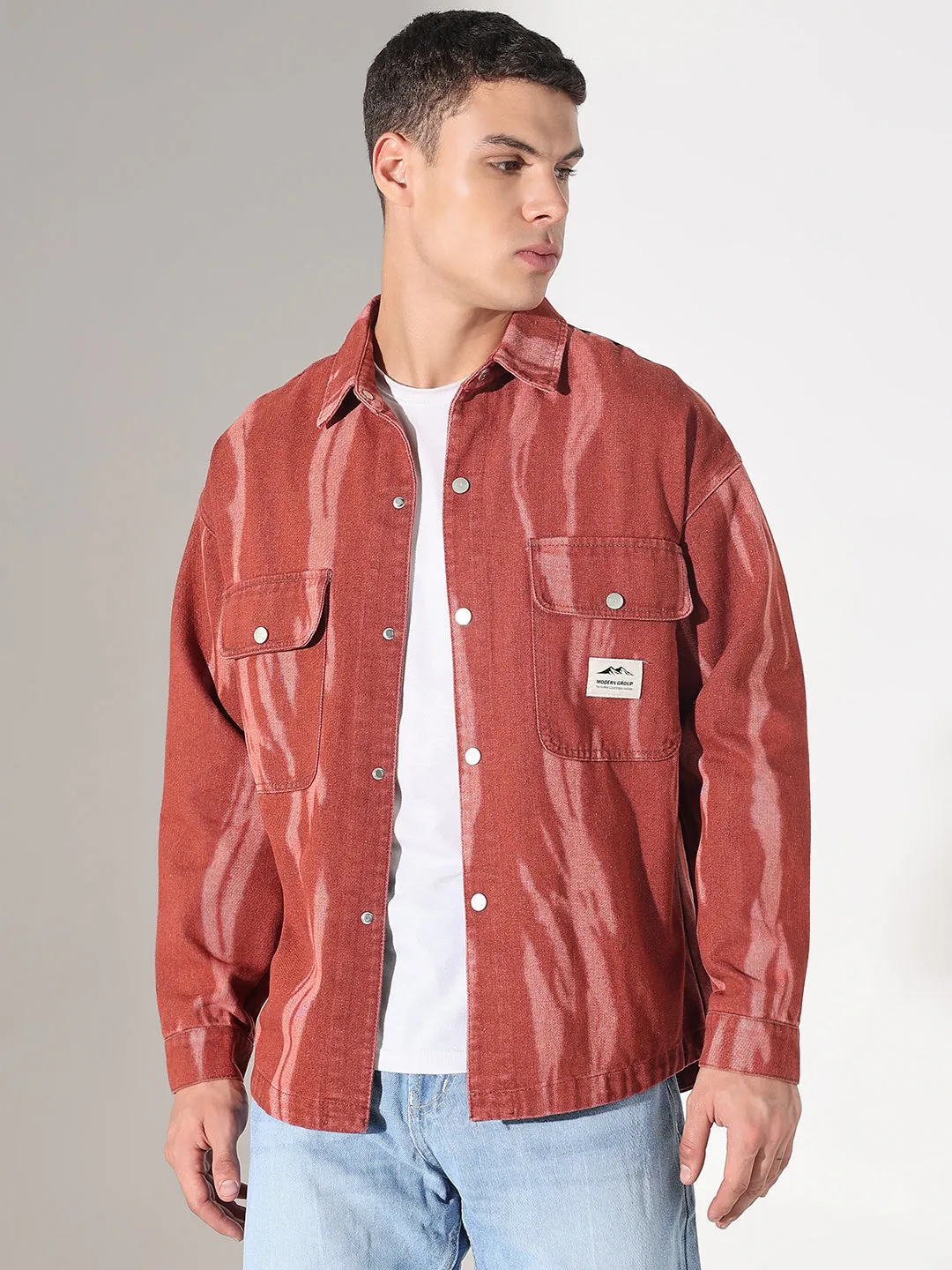 Men's Dyed Red Denim Shacket Thermal Regulating Layer