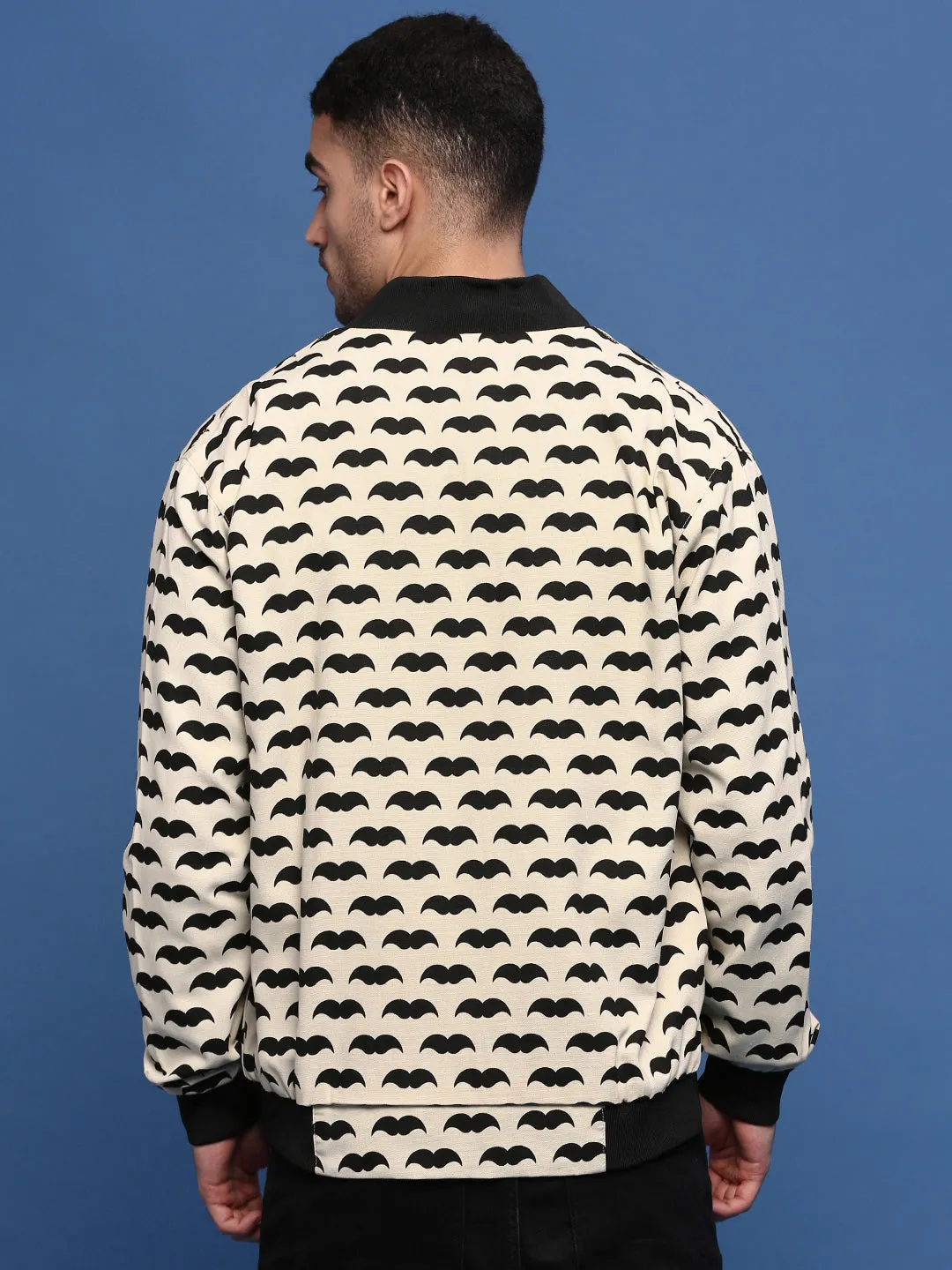 Men's Graphic Cream Bomber Jacket Heat Retention Layer