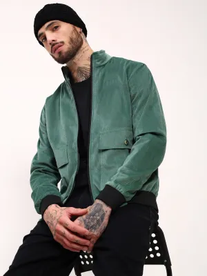 Magnetic Fasteners Men's Green Solid Bomber Jacket