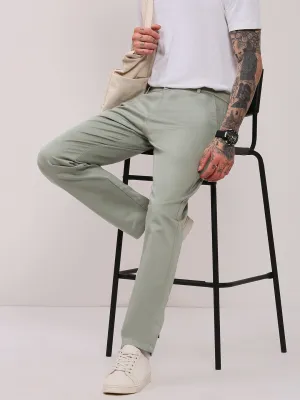 relaxed shape Durable Wear Men's Green Solid Flat-Front Slim-Fit Trousers