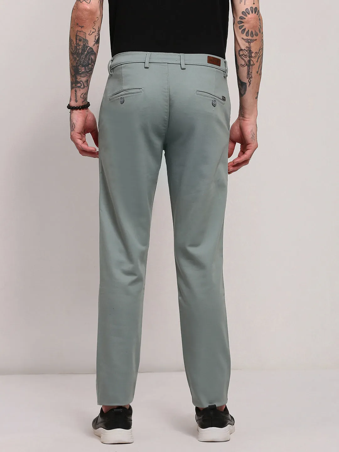 Men's Green Solid Flat-Front Trousers Perfect Look