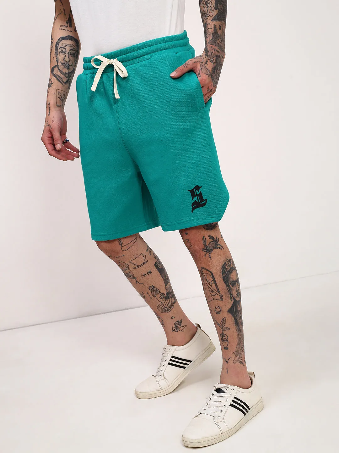 Sporty Look Flex Waist System Men's Green Solid Shorts