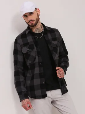 Men's Grey Checked Relaxed Fit Cotton Shacket Practical Wear