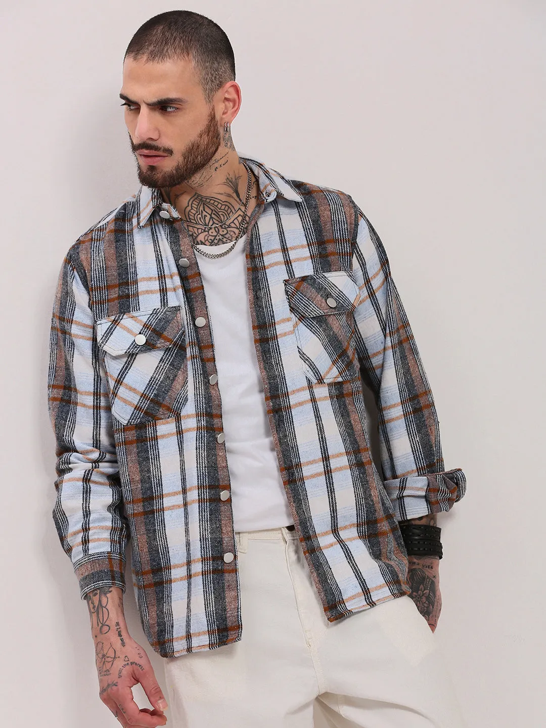 Men's Grey Checked Shacket Active Wear