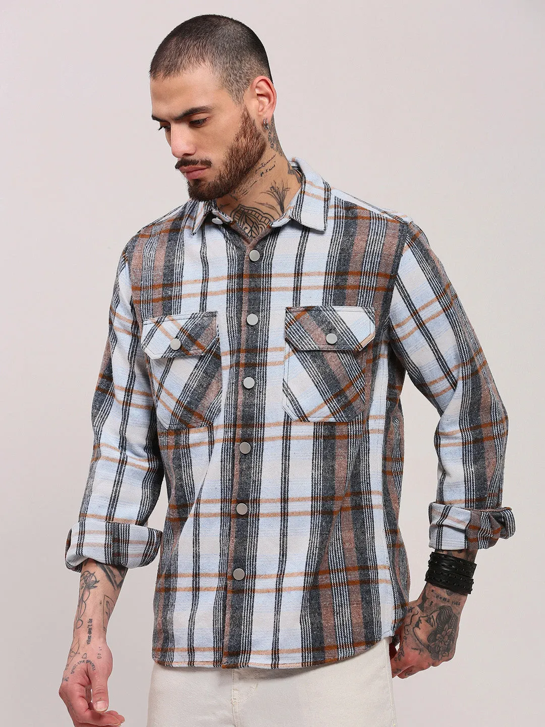 Men's Grey Checked Shacket Gym clothing