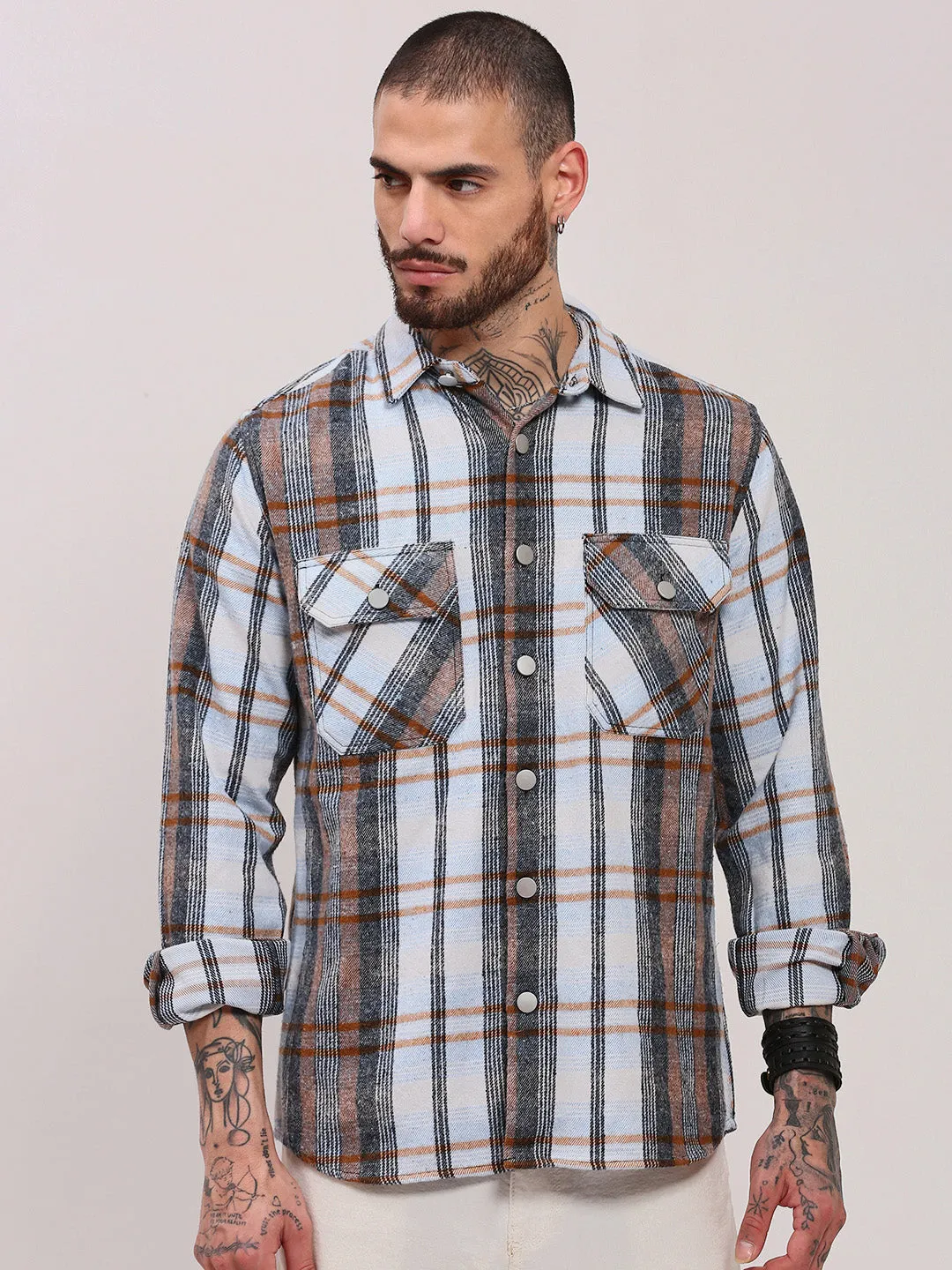 Bold Look Men's Grey Checked Shacket