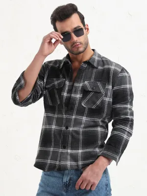 Daily Style Trend Men's Grey Checked Slim Fit Shacket