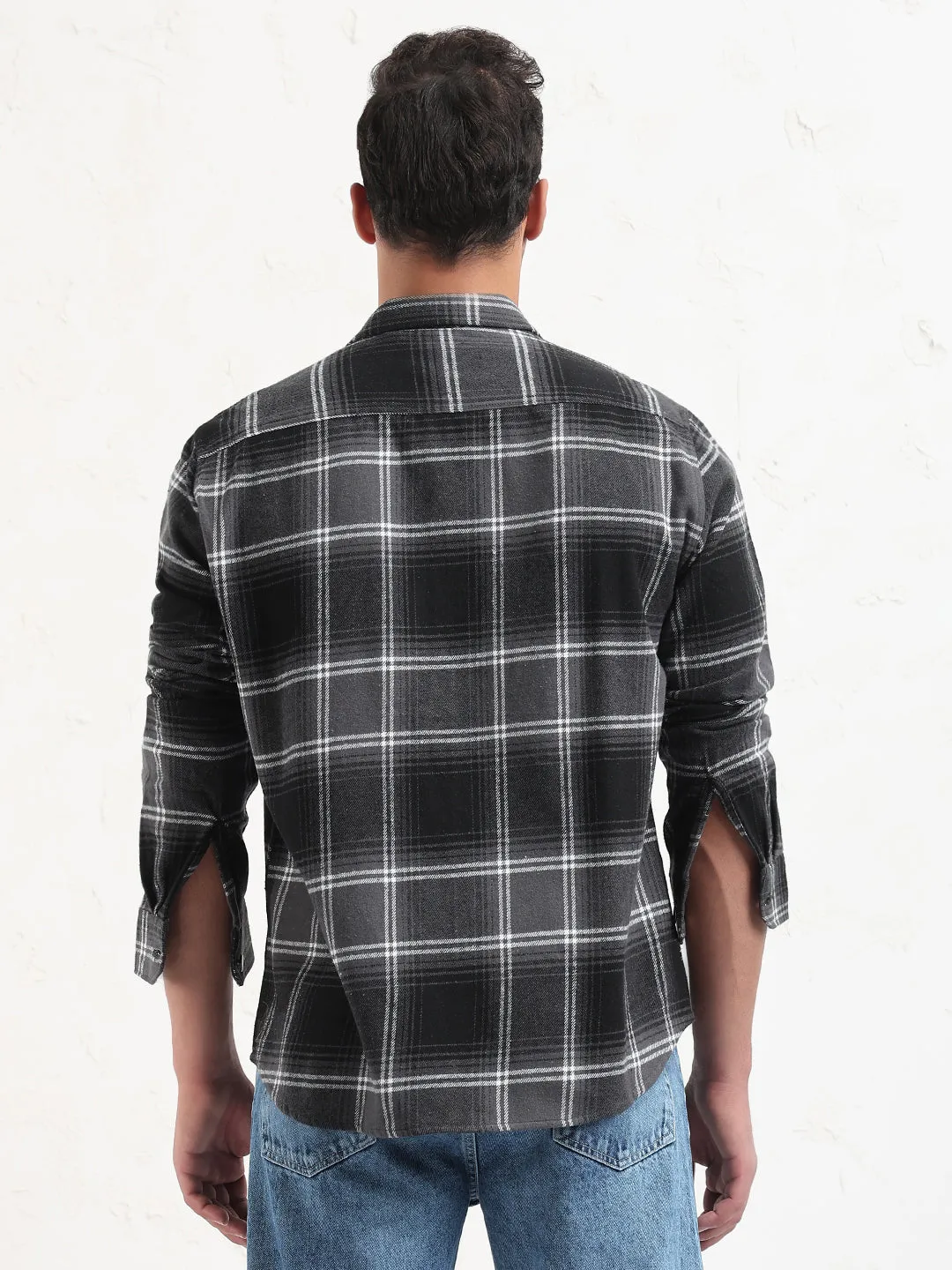 Men's Grey Checked Slim Fit Shacket Sleek Look