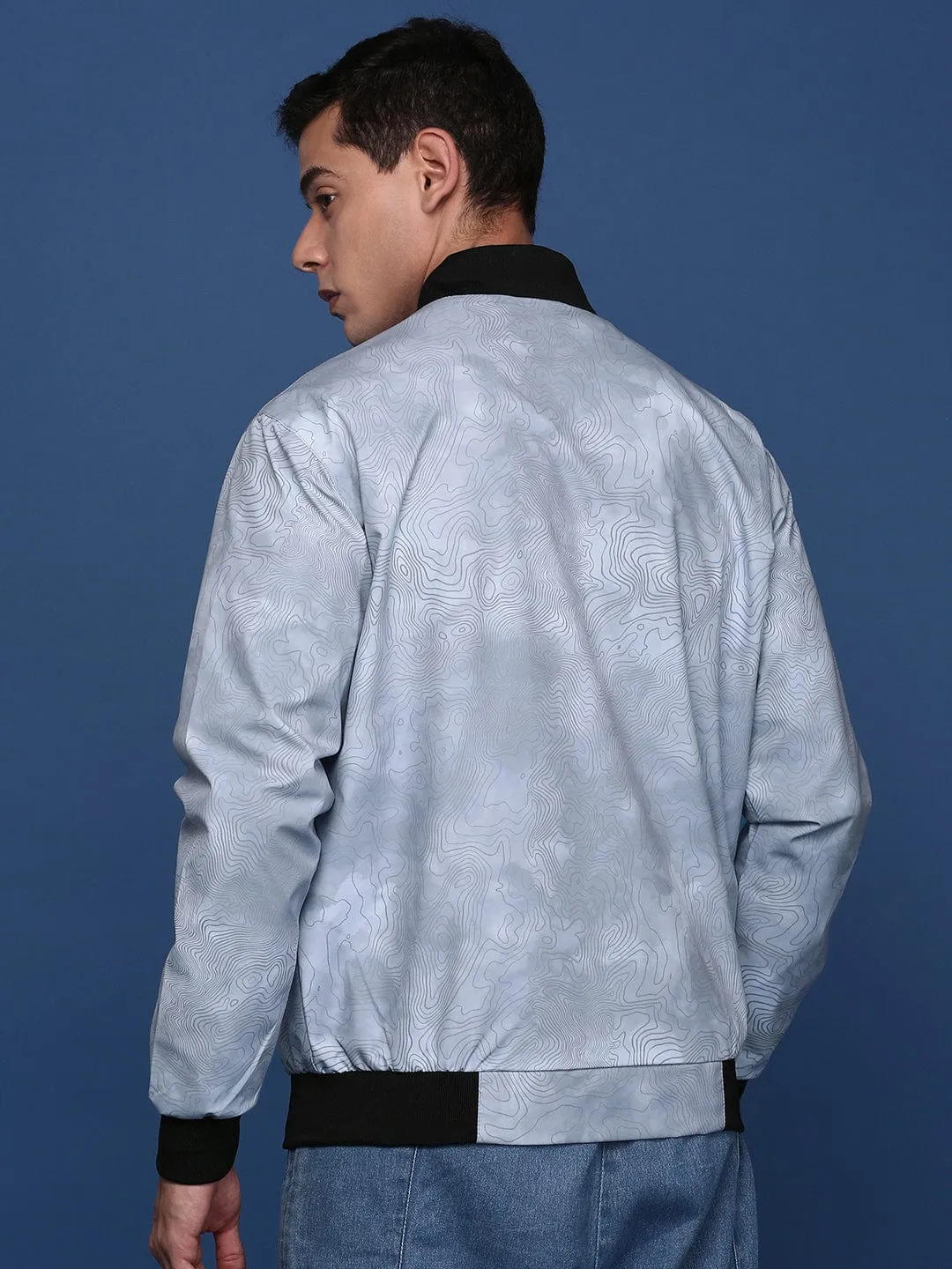 Neutral Tones Look Anti Static Inner Layer Men's Grey Colour blocked Windcheater Bomber Jacket