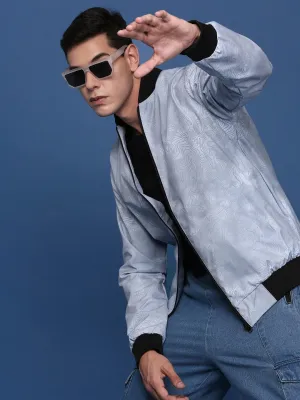 Reinforced Shoulder Protection Men's Grey Colour blocked Windcheater Bomber Jacket