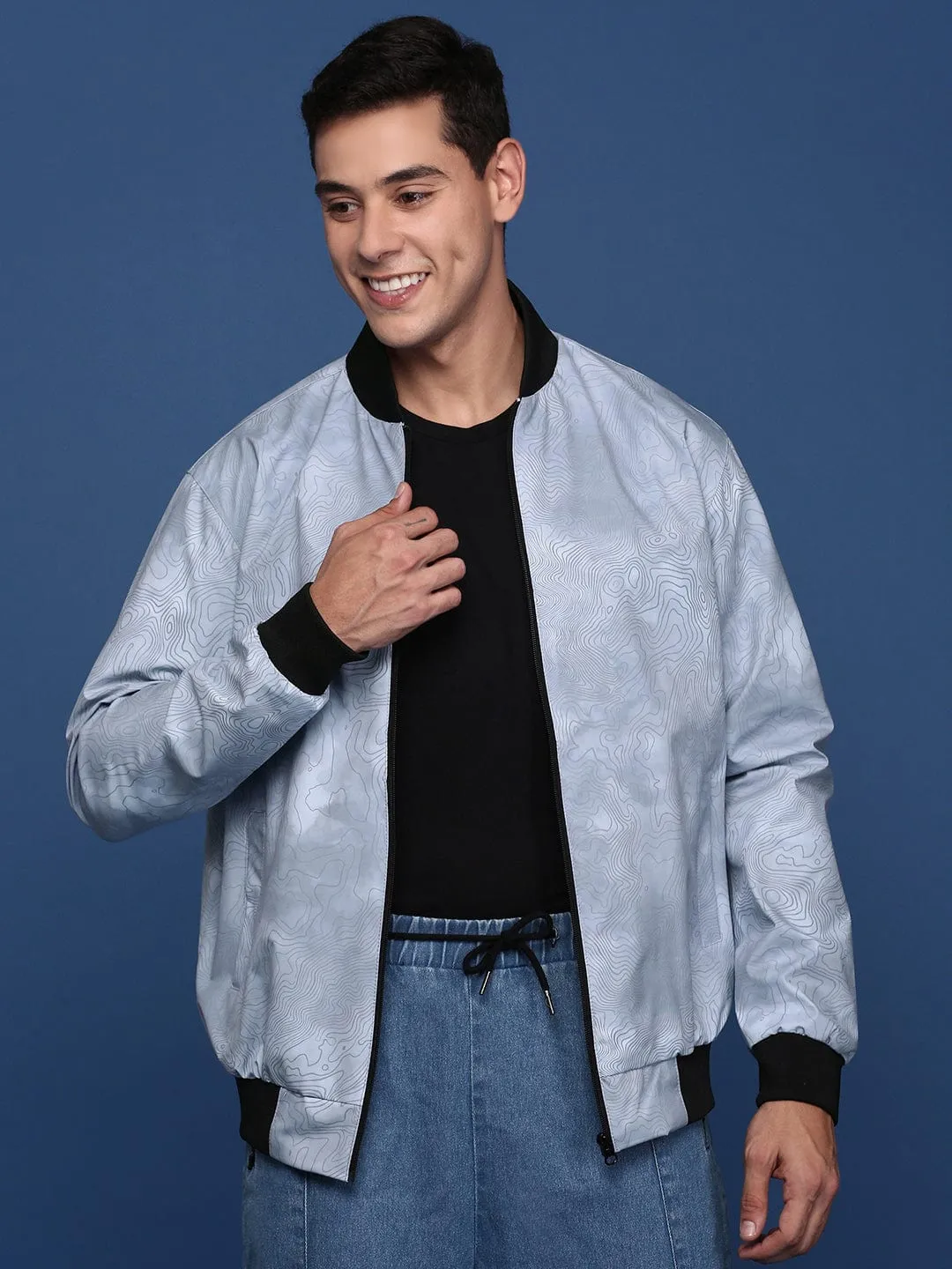 Men's Grey Colour blocked Windcheater Bomber Jacket City Walking Style Functional Piece