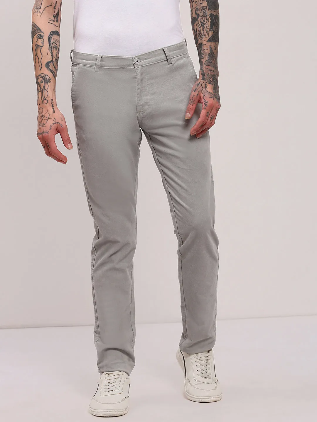 Sleek Cut Perfect Comfort Men's Grey Cotton Solid Trousers