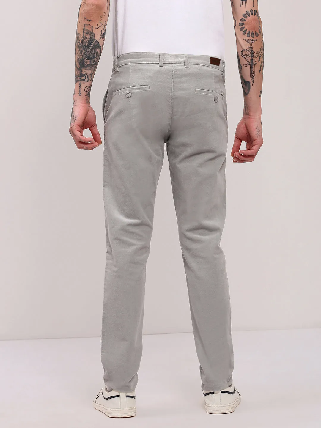Men's Grey Cotton Solid Trousers Elastic Free Cuffs