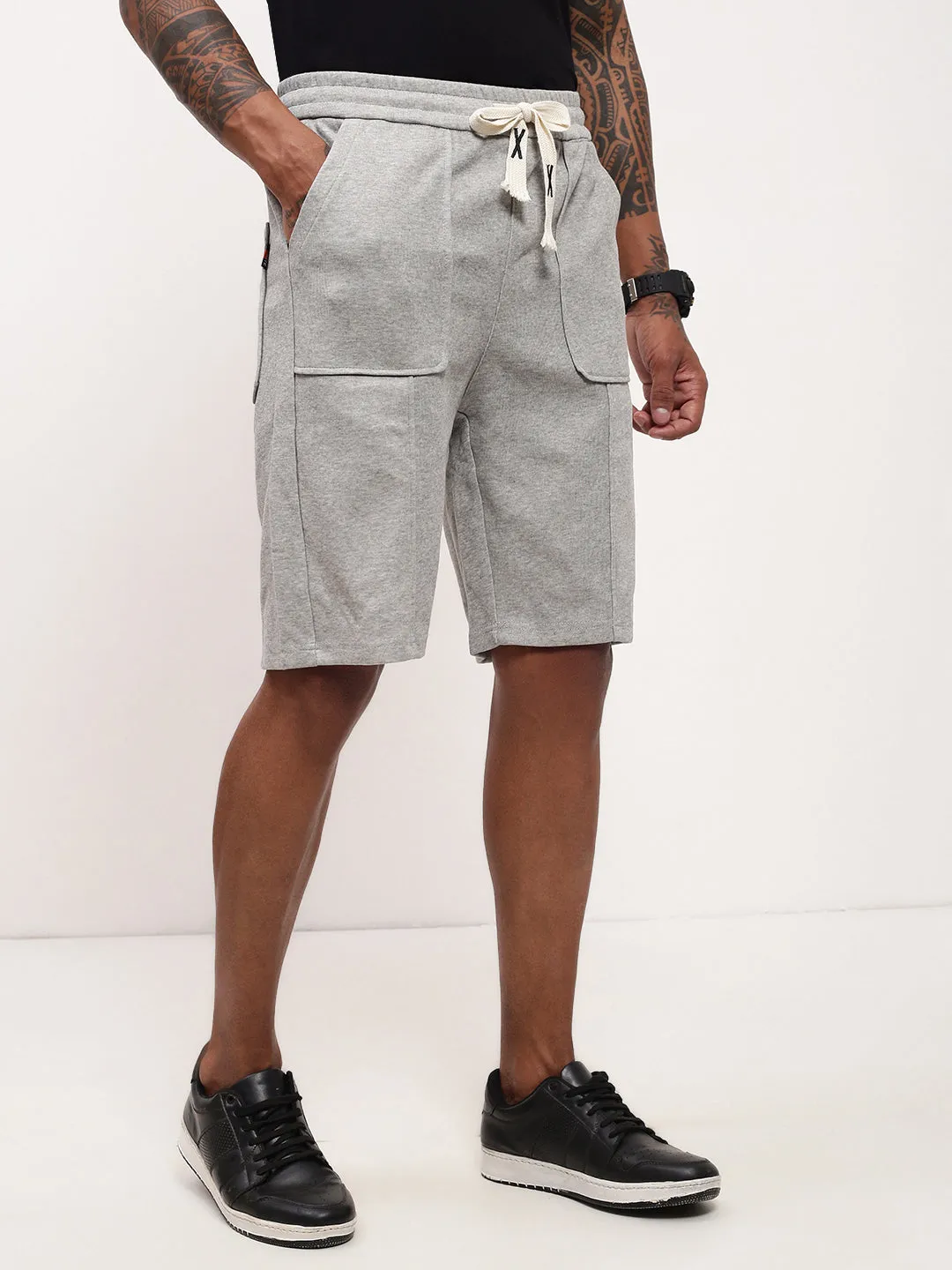 Men's Grey Regular Fit Shorts Flame Retardant Coating Comfy Waistband