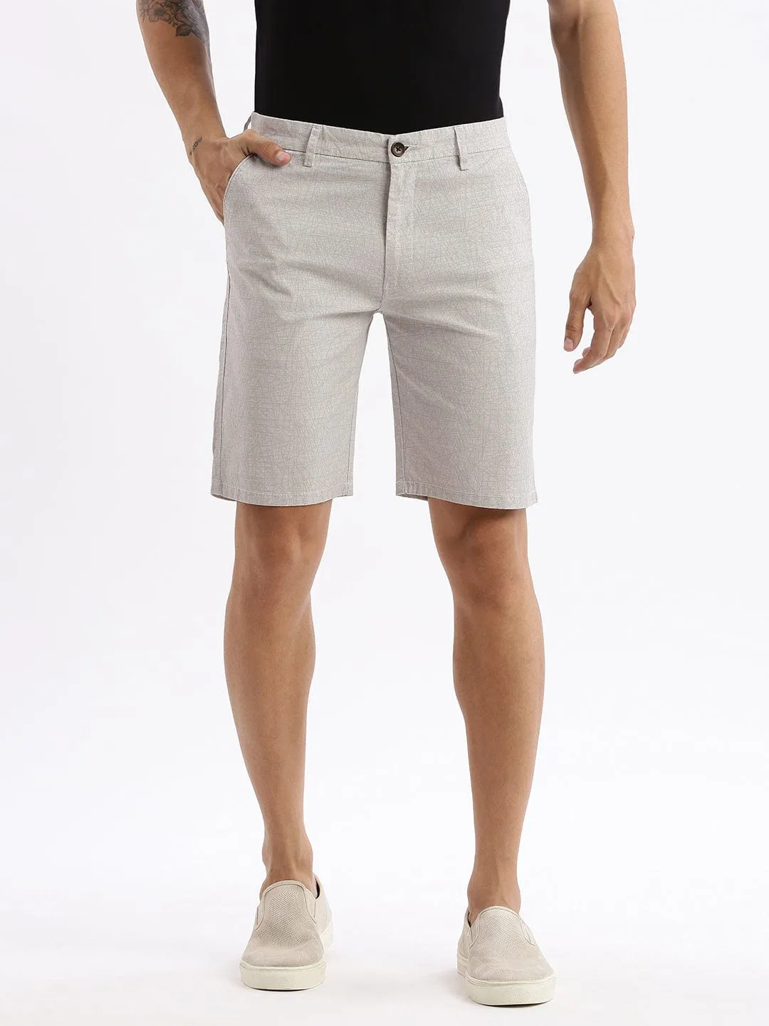 Men's Grey Solid Cotton Shorts Minimal Waistband