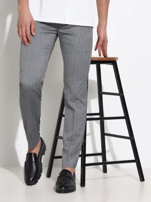 Men's Grey Solid Formal Low-Rise Trousers AllDayComfort