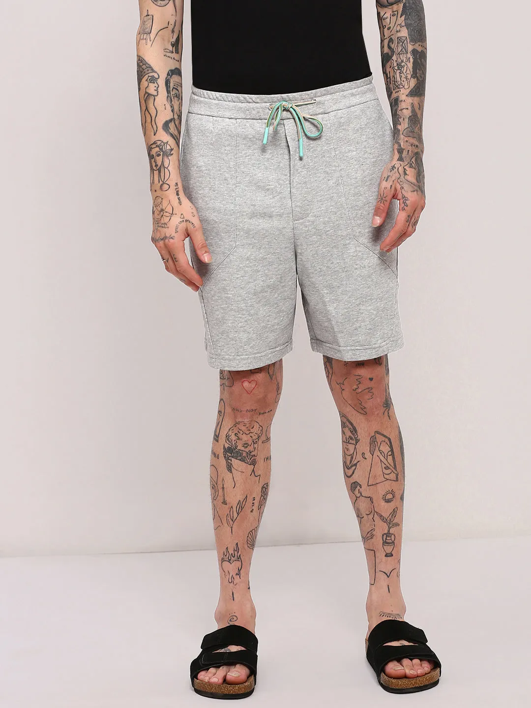 Fitness Ready Men's Grey Solid Mid Rise Shorts