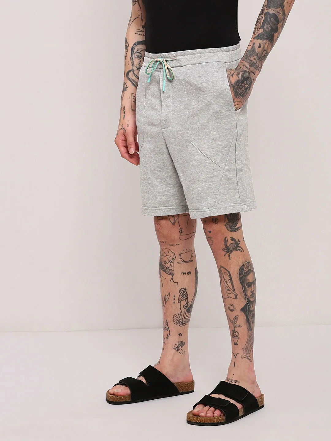 Men's Grey Solid Mid Rise Shorts Easy Days