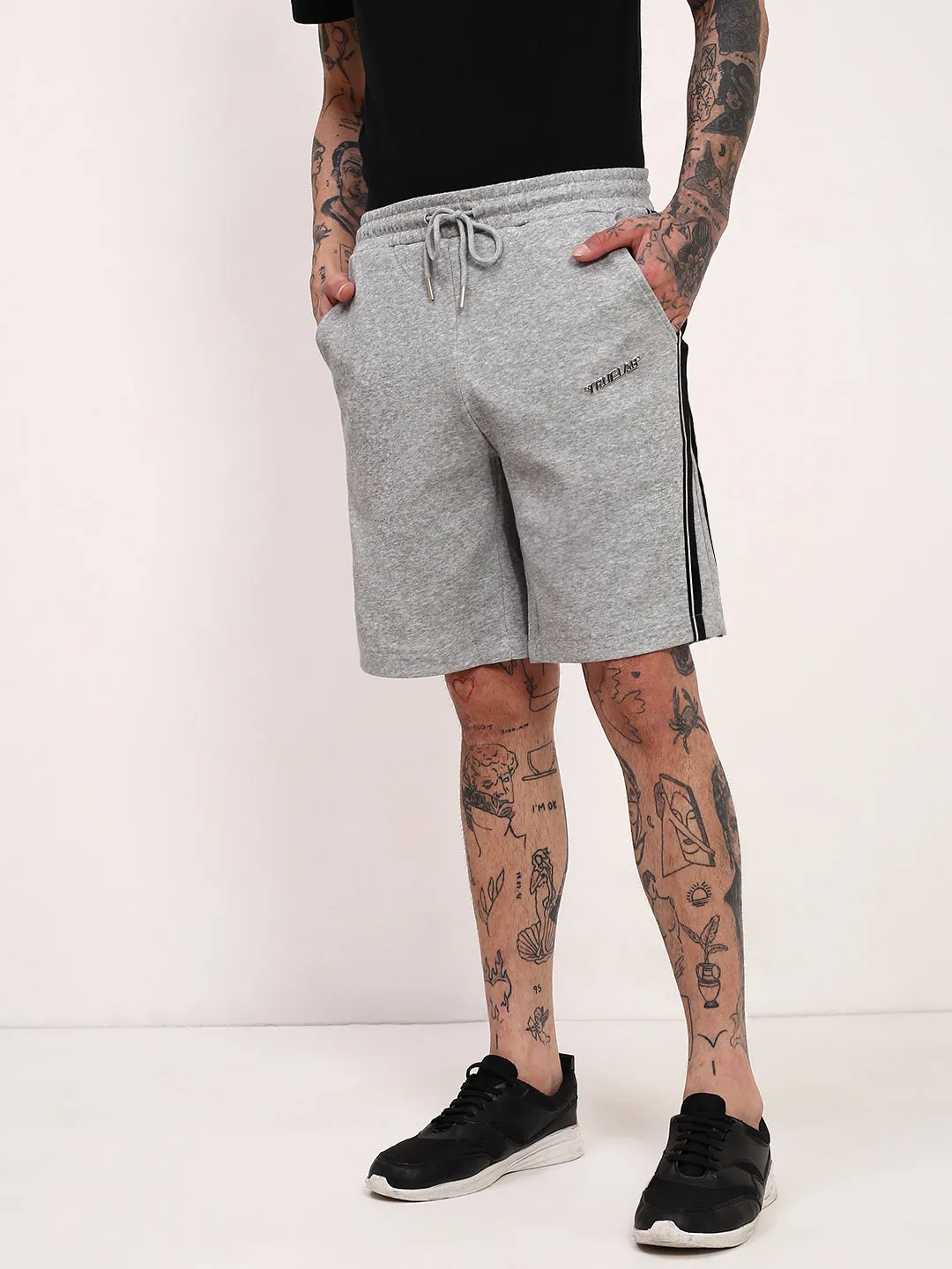 Men's Grey Solid Regular Fit Shorts Quick Pocket Access Sport Fit