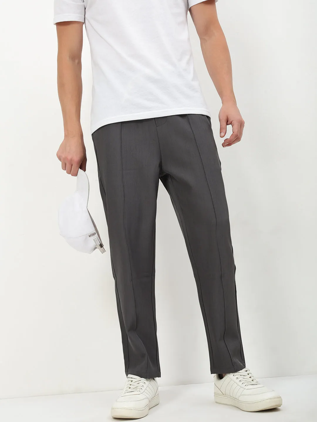 Chilly Day Ready Durable Comfort Men's Grey Solid Straight Fit Trousers