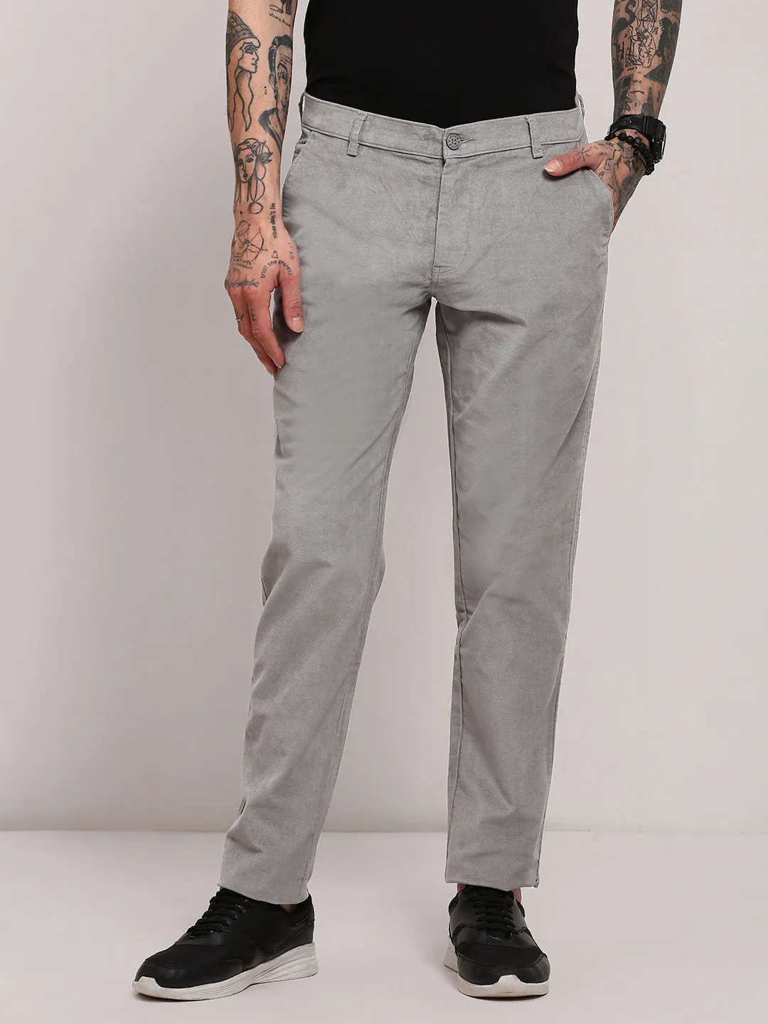 Men's Grey Solid Trousers UVProtection