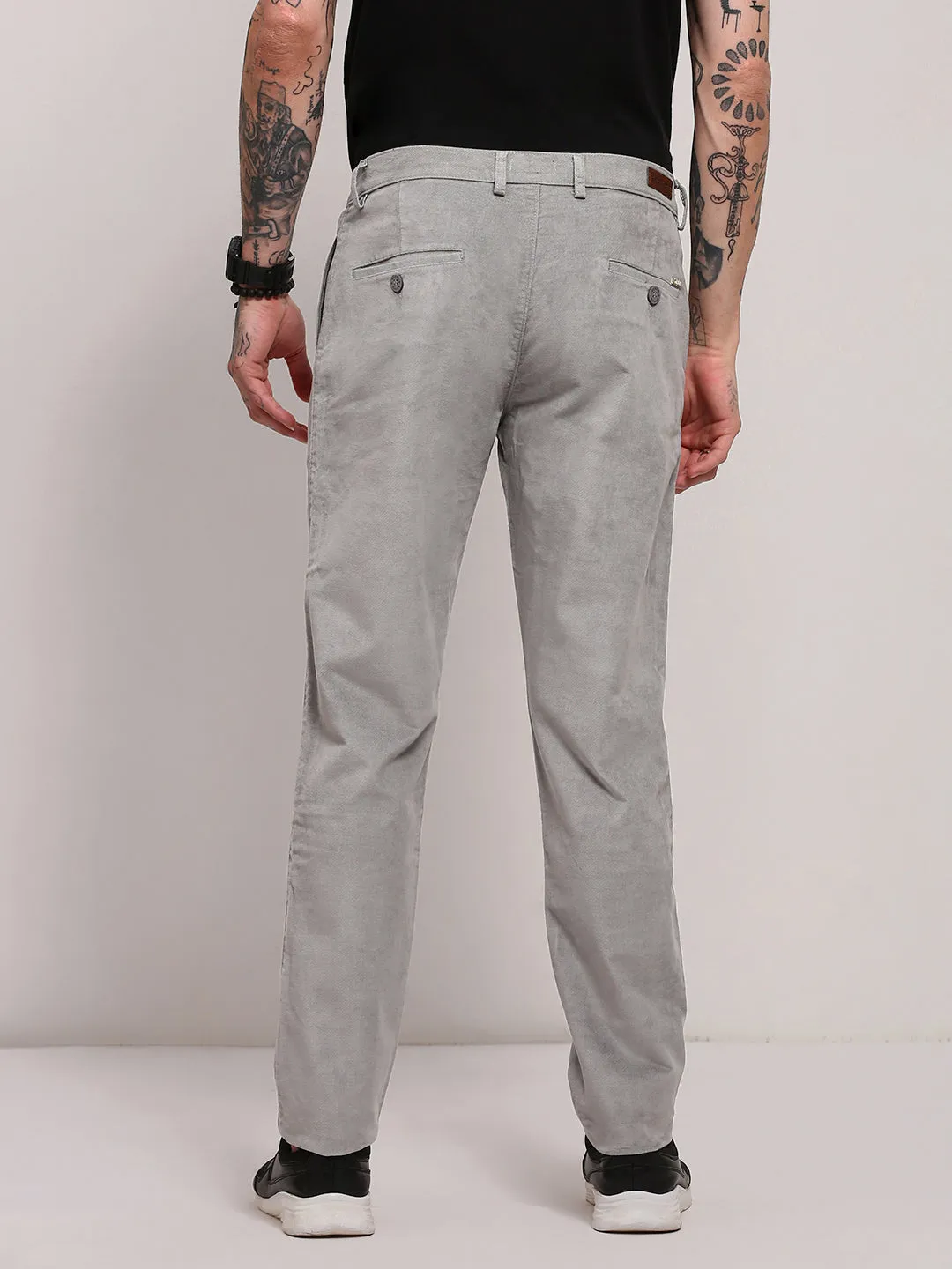 Shape Flex Soft and Cozy Men's Grey Solid Trousers