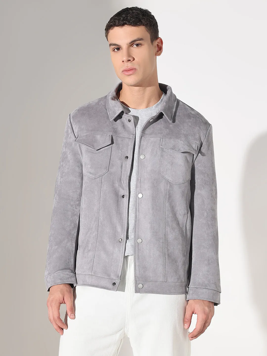 Men's Grey Suede Shacket Perfect Layer